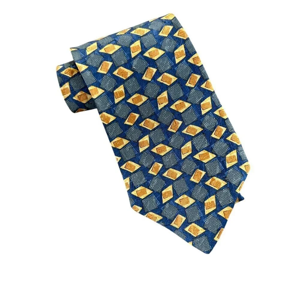 Ermenegildo Zegna Men's Italian 100% Silk Vintage Blue Geometric Luxury Tie